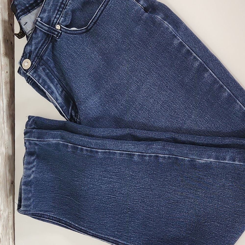 Dkin, Women's blue denim jeans, clear stones, silver embroidery on back pockets. - Picture 3 of 12